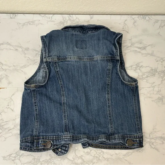 Cherokee Girls Sz L 10/12 Sleeveless Blue Jean Denim Jacket Button Up Cotton​ - Picture 2 of 4